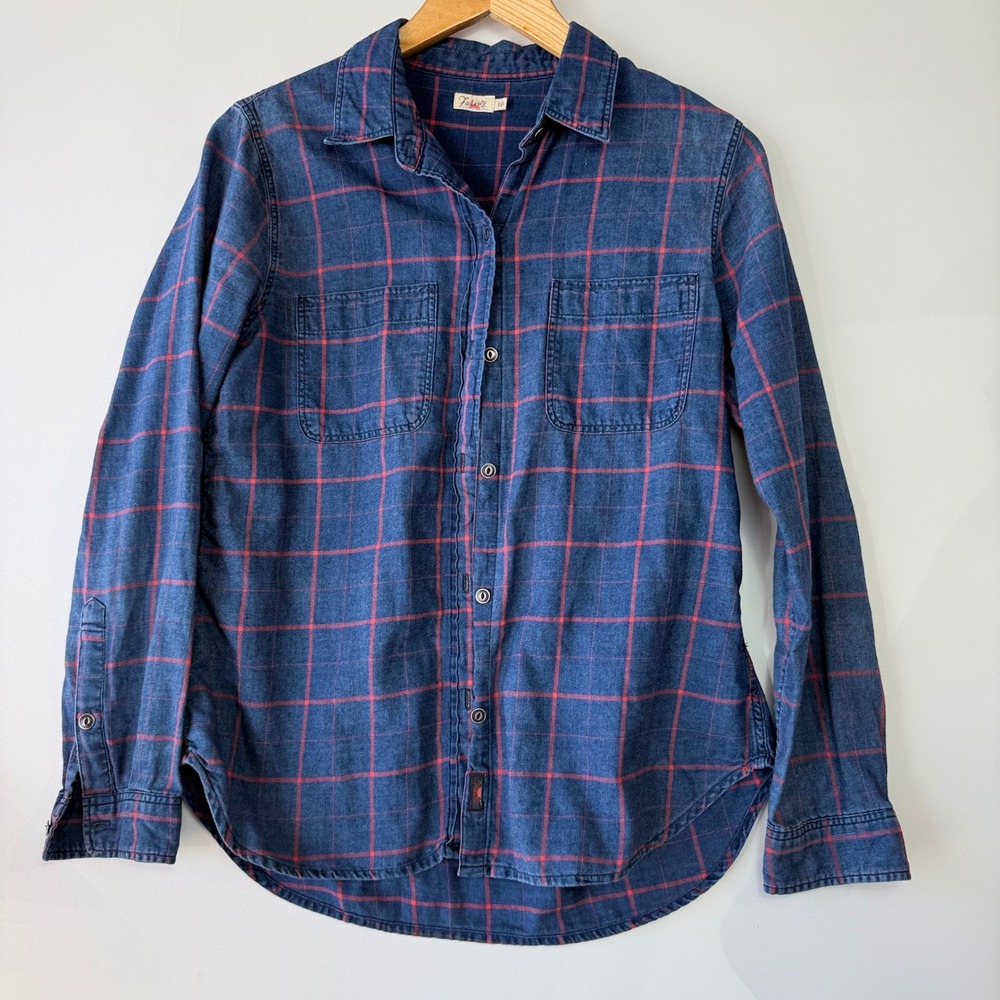 Faherty Ventura Shirt Women S Blue Red Windowpane Plaid Button Down Excellent
